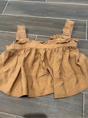 Pilcro Tan Ruffled Cotton Blend Crop Top